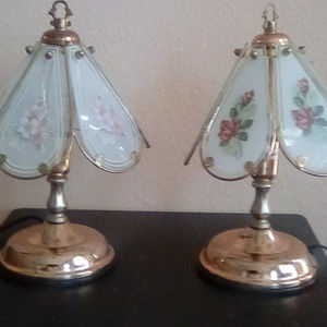 BEAUTIFUL Flower painted Glass Shade Lamps SET 2